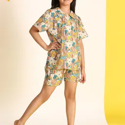 Maaesa Girls Tropical Print Cotton Shorts With Shirt Night Suit Set-picture-13