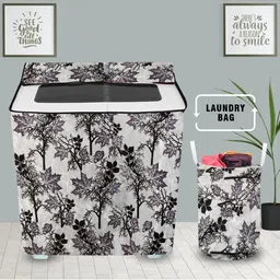 E-Retailer 2-Pcs White & Black Printed Semi Automatic Washing Machine Cover-picture-33