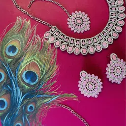 VATSALYA creation Alloy Gold- plated Pink Jewellery Set-image-26