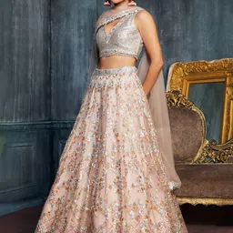 Zeel Clothing Embroidered Sequinned Semi-Stitched Lehenga & Unstitched Blouse With Dupatta image 4
