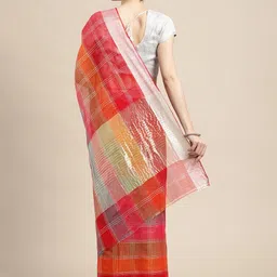 Leeza Store Red & Silver Woven Design Zari Kota Saree image 3