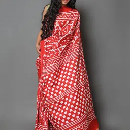 BUTA BUTI Women Red & White Abstract Pure Cotton Saree image 3