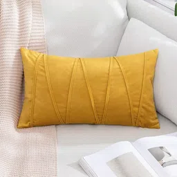 Khooti Gold-Toned Self Design Velvet Rectangle Cushion Cover 18 x 28 Inch-image-8