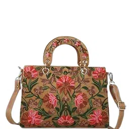 EVEDA Floral Embellished Structured Satchel with Quilted-image-17