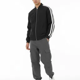 glitchez Stand Collar Bomber Jacket with Side Stripes image 5