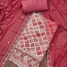 Peachmode Embroidered Unstitched Dress Material image 4