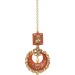 Anouk Gold-Plated Artificial Stones and Beads Studded Maang Tikka image 2