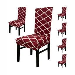 GIFTS ISLAND Set Of 6 Maroon Floral Printed Chair Covers-picture-37