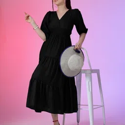 Femvy Crepe Fit & Flare Maxi Dress-image-2