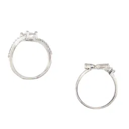 PRIVIU Set Of 2 Rhodium-Plated American Diamond Stone-Studded Adjustable Finger Rings image 2