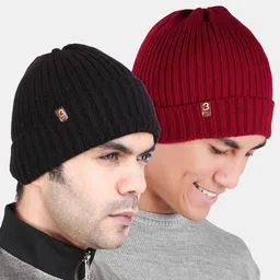 Bharatasya Men Pack Of 2 Self Design Acrylic Beanie image 2