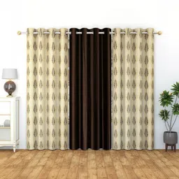 GEET CREATIONS Brown & Beige Set of 3 Floral Room Darkening Door Curtain-picture-34