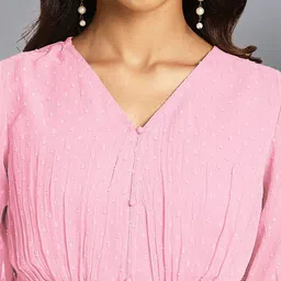 Janasya Polyester Puff Sleeve A-Line Midi Dress image 2