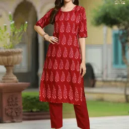 Moda Rapido Women Ethnic Motifs Printed Crepe Kurta-picture-12