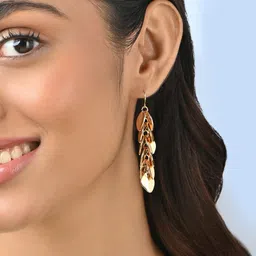 ToniQ Gold-Plated Leaf Shaped Drop Earrings-image-88