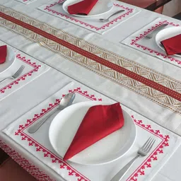 zeba Red White Striped Cotton Blend (Set of 6) Placemat With Napkins image 1