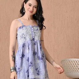 Syrish Embroidered Square Neck Chikankari Organic Cotton Handloom Chikankari Anarkali Kurti-picture-30
