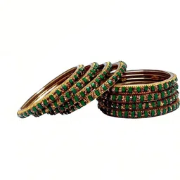 THE BLAZZE Set Of 2 Multi Glass Artificial Stones & Beads Bangle image 3
