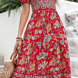 StyleCast Women Floral Printed Off-Shoulder Smocked Fit & Flare Midi Dress image 4