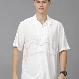 Voi Jeans Men Classic Cuban Collar Abstract Printed Boxy Casual Shirt-image-21