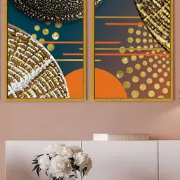 Myntra Elegant Homes Blue & Gold-Toned 2 Pieces Australian Abstract Canvas Wall Art-picture-38