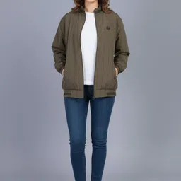 Promount Women Striped Stand Collar Lightweight Bomber Jacket image 3