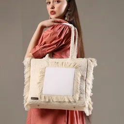 ENSAC Women Solid Fringed Tote Bag-image-1