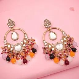 Lyriss Gold Plated Artificial Stone Studded & Beaded Contemporary Chandbalis image 2