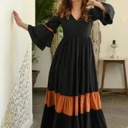 BHUVI STYLES Colourblocked Flared Sleeve Ruffled Maxi Dress-picture-12