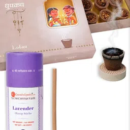GaneshaSpeaks 15-Pcs Brown Loban Dhoop Cup & Lavender Dhoop Stick, Rose Incense Stick-image-77