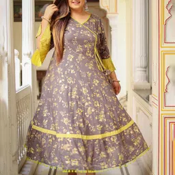 KALINI Women Floral Printed Bell Sleeves Anarkali Kurta-picture-30