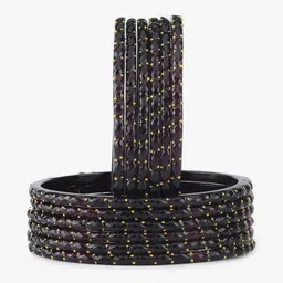 poshing Set Of 10 Black Glass Artificial Stones & Beads Bangles image 1