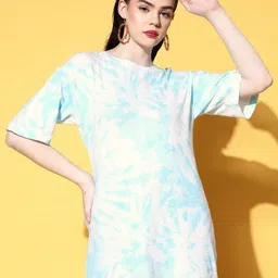 Berrylush Women Tie and Dye Printed Drop-Shoulder Sleeves T-shirt-image-91