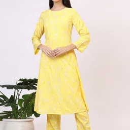 W Floral Printed Round Neck A-Line Kurta With Trousers-image-71