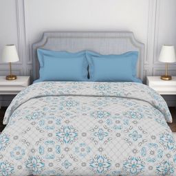 SPACES Blue & Grey Floral Printed 144 TC Pure Cotton Double Bed Comforter-picture-36