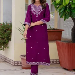 KALINI Women Ethnic Motifs Embroidered Regular Mirror Work Kurta with Trousers-picture-22