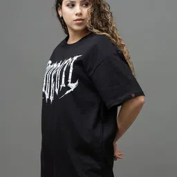 GO DEVIL Women Typography Printed Pockets T-shirt image 4