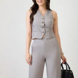 Globus V-Neck Solid Front Pocket Detail Waistcoat With Trousers Workwear Co-Ord Set image 2