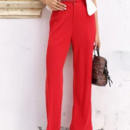 DressBerry Women Cherry Bomb Textured Treat Ribbed Flare Leg Trousers-image-99