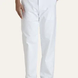 PERCH Men White Solid Linen Relaxed Straight Leg Regular Trousers-picture-34