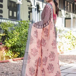 MAHARANI COUTURE Checked Printed Zari Pure Linen Banarasi Saree image 5