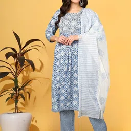 Mokshielite Women Floral Printed Regular Kurta with Trousers & Dupatta-picture-36