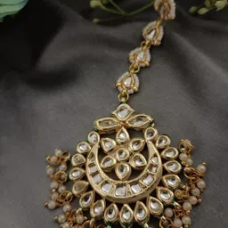 Sanjog Gold-Plated Kundan Studded Maang Tikka Head Jewellery-image-5