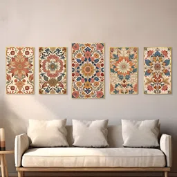 nestroots Blue & Cream-Coloured 5 Pieces Vibrant Floral Printed Canvas Paintings Wall Arts-image-26