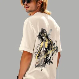 AUSK Graphic Printed Round Neck Drop-Shoulder Sleeves Oversized Cotton T-shirt image 1