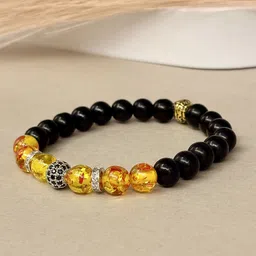 SANAA CREATIONS Unisex Vein Onyx & Jasper Crystal Stones Studded Elasticated Bracelet image 3