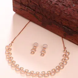 ZENEME Rose Gold-Plated American Diamond Stone Studded Jewellery Set-picture-17