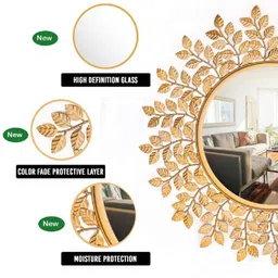 Urban Hamlet Statement Golden Leaf Border Wall Mirror for Home image 2