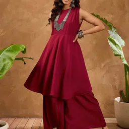 InWeave Women Regular A-Line Kurta with Palazzo-image-32