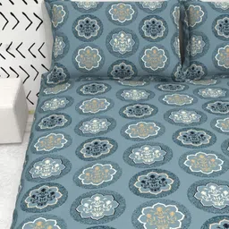 THE WHITE MOSS Green And White Cotton 300 TC King Bedsheet Set-2.75 m x 2.75 m image 2